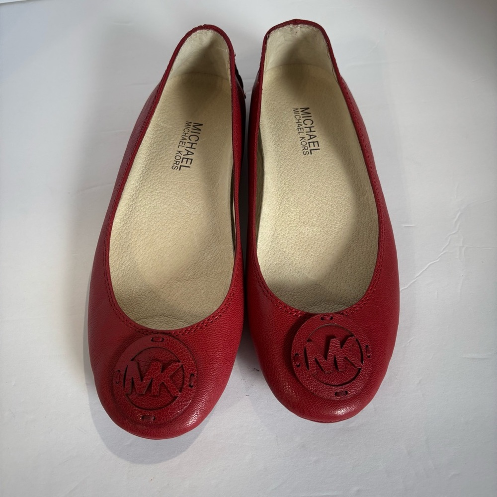 Michael Kors Red Leather Logo Ballet Flats